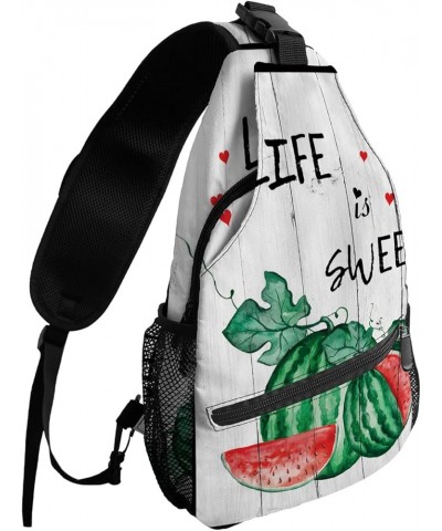 Sling Bag Crossbody Bag for Women Men Hello Summer Watermelon Waterproof Hiking Backpack Lightweight Chest Shoulder Bag Daypa...