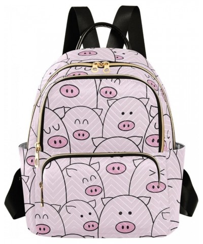 Cute Fat Pig on Pink Background Backpack Purse for Women Lightweight Back Pack Casual Daypack Travel Shoulder Bag Bookbag - M...