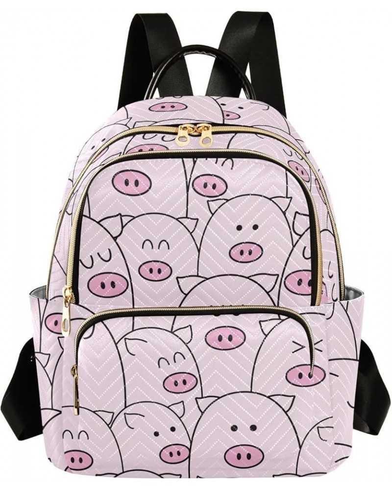 Cute Fat Pig on Pink Background Backpack Purse for Women Lightweight Back Pack Casual Daypack Travel Shoulder Bag Bookbag - M...