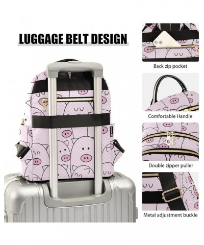 Cute Fat Pig on Pink Background Backpack Purse for Women Lightweight Back Pack Casual Daypack Travel Shoulder Bag Bookbag - M...