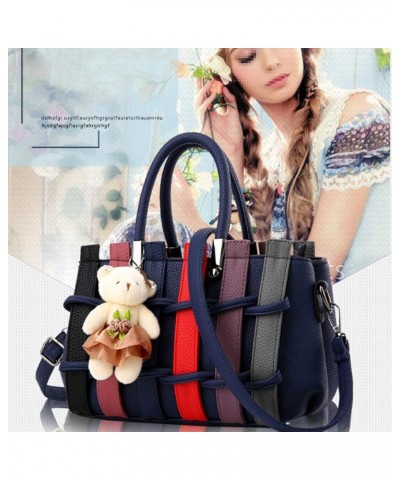 Womens Leather Handbags Purses Weaving Craft Top-handle Totes Satchel Shoulder Bag for Ladies with Bear Pendant Blue $23.51 H...