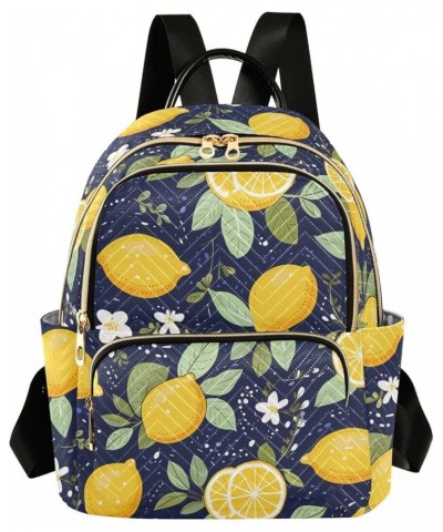 Yellow Lemon Blue Background Women's Backpack Purse Causal Daypack Work Travel College Business Trip Bag Shoulder Bag Medium ...