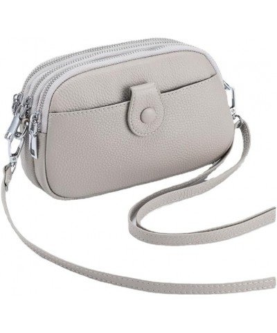 Genuine Leather Triple Zipper Mobile Phone Bag for Women Crossbody Purse Wallet Small Shoulder Bag Grey $19.46 Shoulder Bags