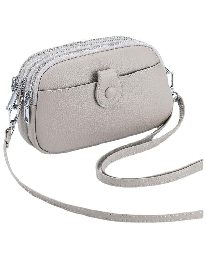 Genuine Leather Triple Zipper Mobile Phone Bag for Women Crossbody Purse Wallet Small Shoulder Bag Grey $19.46 Shoulder Bags