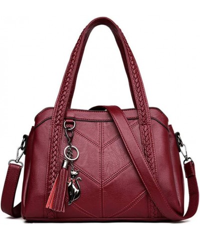 Guanjiu Women Simple Shoulder bag Soft Pu Leather Fashion Top Handle Bag Stitching Tassel Tote Handbag Red Wine $30.84 Totes