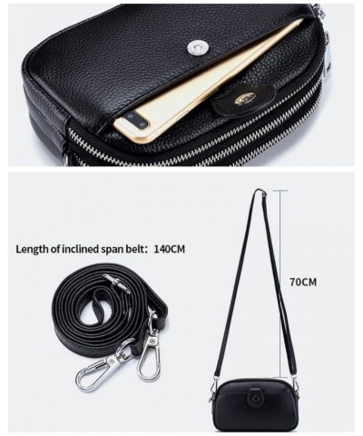 Genuine Leather Triple Zipper Mobile Phone Bag for Women Crossbody Purse Wallet Small Shoulder Bag Grey $19.46 Shoulder Bags