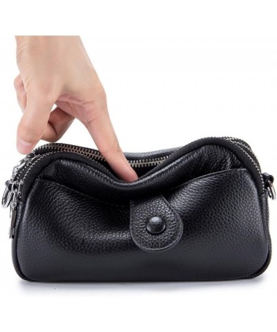 Genuine Leather Triple Zipper Mobile Phone Bag for Women Crossbody Purse Wallet Small Shoulder Bag Grey $19.46 Shoulder Bags