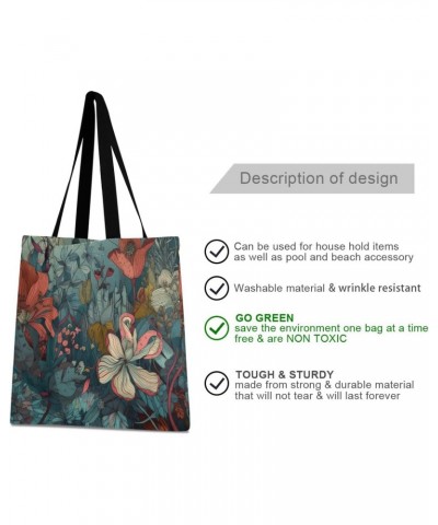 Large Canvas Tote Bag Aesthetic for Women Fantasy Vintage Flowers Print with Inner Pocket, Big Storage Shoulder Bag Grocery B...