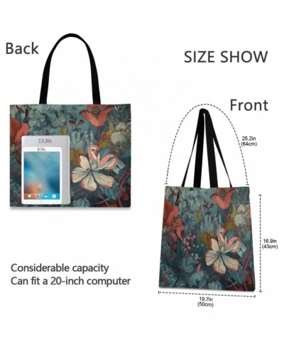 Large Canvas Tote Bag Aesthetic for Women Fantasy Vintage Flowers Print with Inner Pocket, Big Storage Shoulder Bag Grocery B...