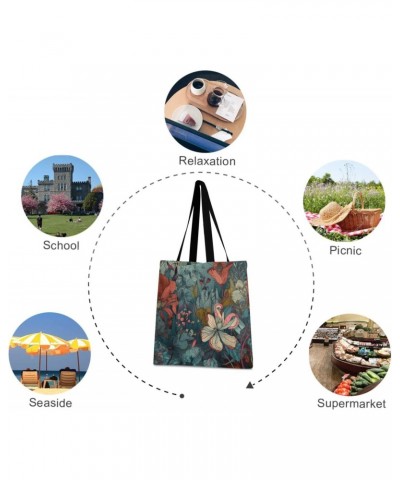 Large Canvas Tote Bag Aesthetic for Women Fantasy Vintage Flowers Print with Inner Pocket, Big Storage Shoulder Bag Grocery B...