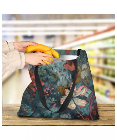 Large Canvas Tote Bag Aesthetic for Women Fantasy Vintage Flowers Print with Inner Pocket, Big Storage Shoulder Bag Grocery B...