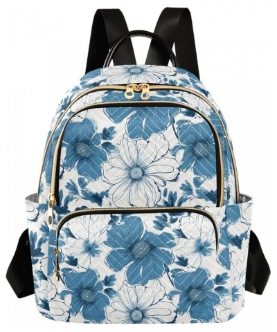 Simple Blue Floral Fashion Backpack Purse for Women, Casual Daypacks, Ladies Gift for Traveling Hiking Multicolor Small $17.6...