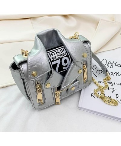 Leather Jacket Crossybody Bag For Women, Glossy Hip-hop Style Chain Shoulder Bag, Personality Messenger Bag Silver $16.11 Sho...