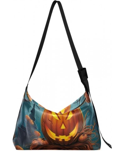 Halloween Purple Kittens Shoulder Bag for Women Man PU Leather Crossbody Bag with Adjustable Strap Evil Halloween Pumpkin $17...