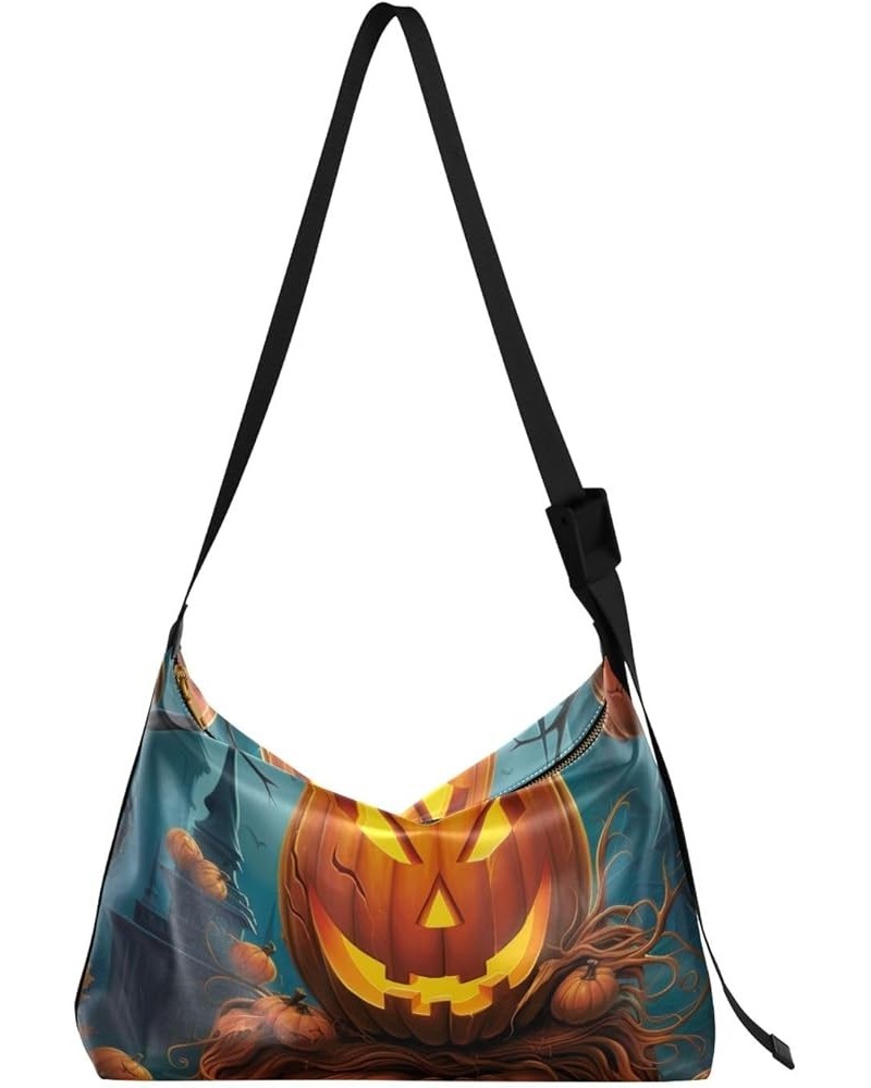 Halloween Purple Kittens Shoulder Bag for Women Man PU Leather Crossbody Bag with Adjustable Strap Evil Halloween Pumpkin $17...