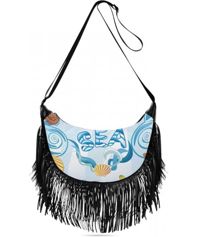 Women Fringe Tassel Cross Body Bag Astronaut Cat Rocket Mandarin Blue Leisure Shoulder Bag Color259 $14.54 Crossbody Bags