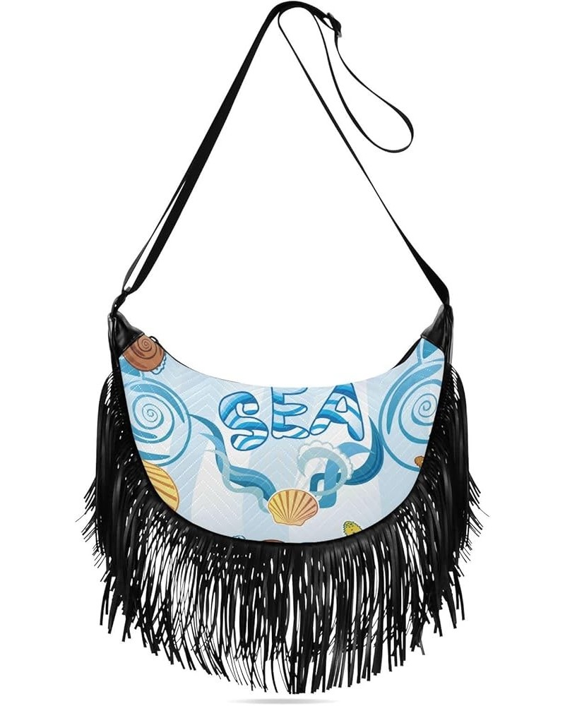 Women Fringe Tassel Cross Body Bag Astronaut Cat Rocket Mandarin Blue Leisure Shoulder Bag Color259 $14.54 Crossbody Bags