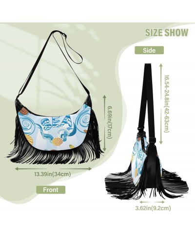 Women Fringe Tassel Cross Body Bag Astronaut Cat Rocket Mandarin Blue Leisure Shoulder Bag Color259 $14.54 Crossbody Bags