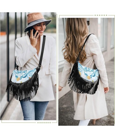 Women Fringe Tassel Cross Body Bag Astronaut Cat Rocket Mandarin Blue Leisure Shoulder Bag Color259 $14.54 Crossbody Bags