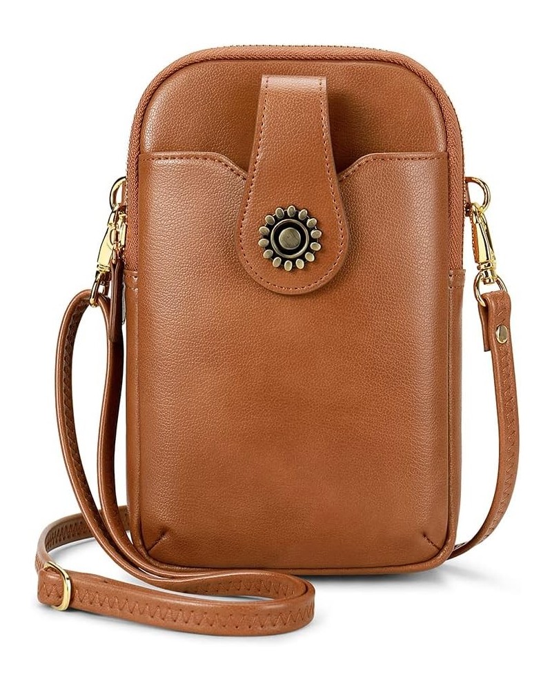 Leather Small Crossbody Bags for Women, Cell Phone Bag Wallet Purse with Card Slots Brown $17.09 Crossbody Bags