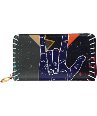 Rock And Roll Sign Leather Wallet Credit Card Holder Wallet Fashion Wristlet Wallet Clutch Purse For Women And Men $21.91 Wri...