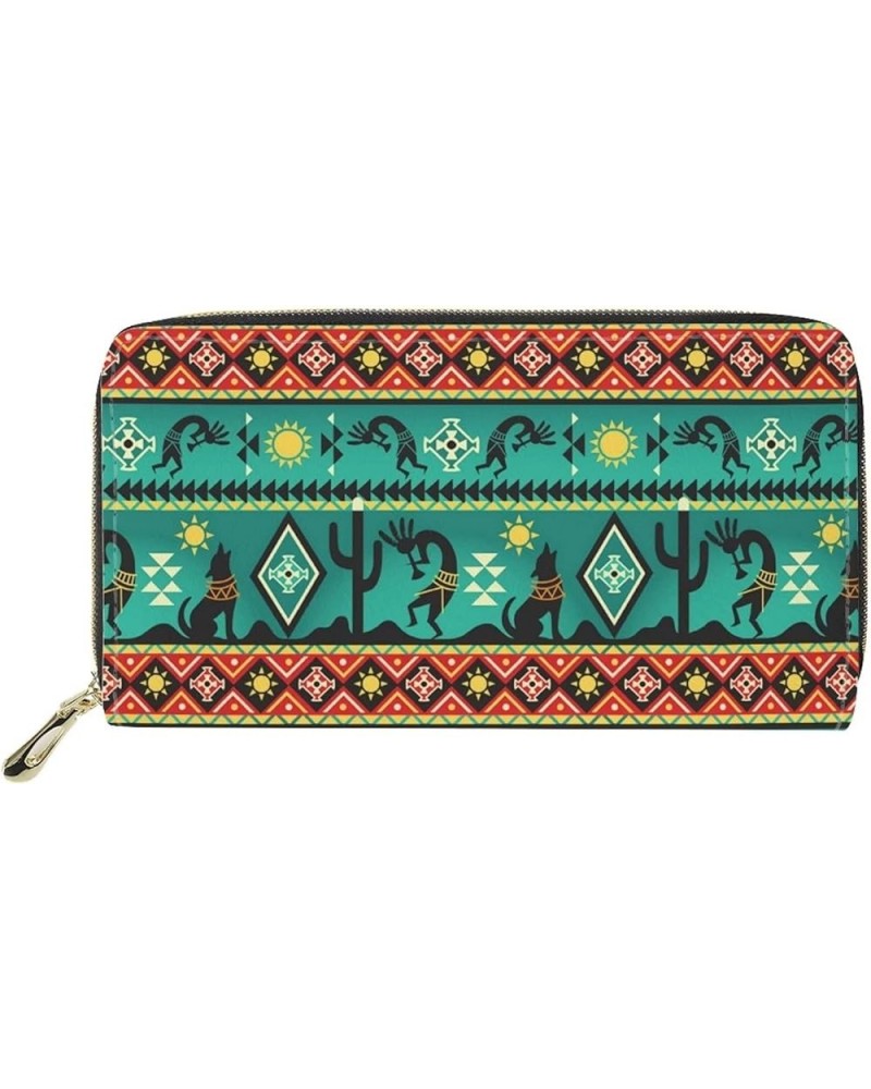 Western Wallet for Women Girls Soft PU Leather Clutch Phone Coin Purse Long Credit Card Holder Organizer Native American Indi...