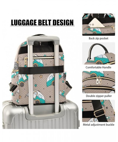 Women Backpack Caravan Trailer Stars Retro Campers Anti-Theft Travel Backpack with Luggage Belt Lightweight Handbag Lady Purs...