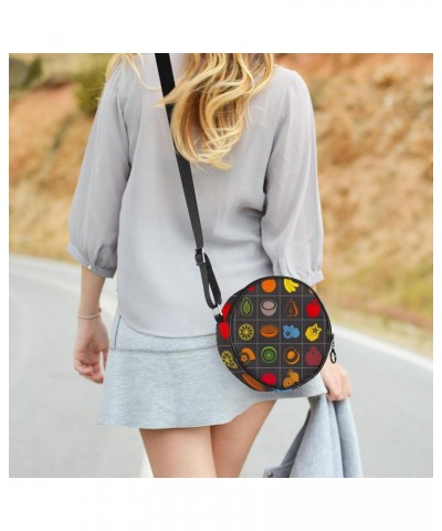 Fruit Collection Crossbody Bag for Women Teen Girls Round Canvas Shoulder Bag Purse Tote Handbag Bag $8.82 Totes