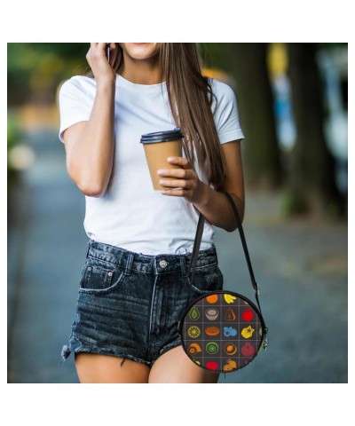 Fruit Collection Crossbody Bag for Women Teen Girls Round Canvas Shoulder Bag Purse Tote Handbag Bag $8.82 Totes