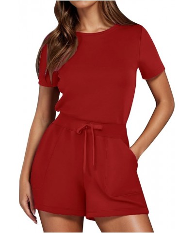 Chiffon Jumpsuit Tropical Solid Jumpsuit With 4 Pockets Summer Loose Romper Women Red-b➤➤ Womens Rompers 2024 Summer $10.90 C...