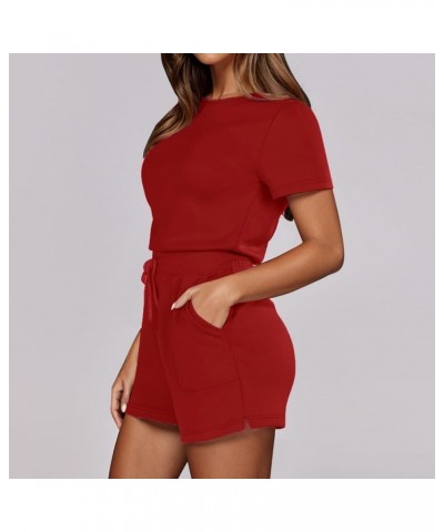 Chiffon Jumpsuit Tropical Solid Jumpsuit With 4 Pockets Summer Loose Romper Women Red-b➤➤ Womens Rompers 2024 Summer $10.90 C...