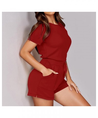 Chiffon Jumpsuit Tropical Solid Jumpsuit With 4 Pockets Summer Loose Romper Women Red-b➤➤ Womens Rompers 2024 Summer $10.90 C...