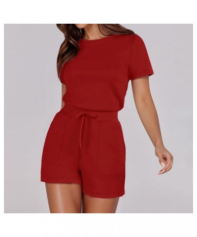 Chiffon Jumpsuit Tropical Solid Jumpsuit With 4 Pockets Summer Loose Romper Women Red-b➤➤ Womens Rompers 2024 Summer $10.90 C...