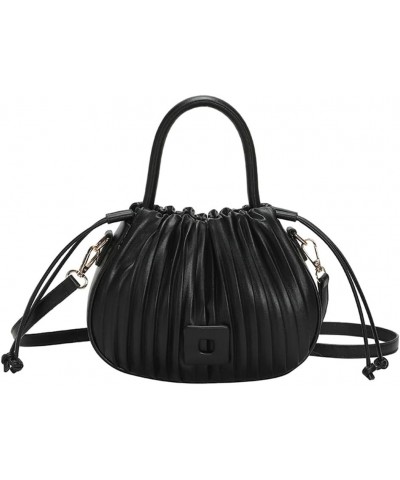 Hobo Bag Small Purse Women Leather Shoulder Bag Pleat Fashion Cute Designer Handbag Black $16.21 Totes