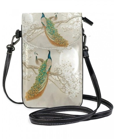 Women Leather Crossbody Bag Animal Peacock Wallet with Card Slots Shoulder Bag Peacock 03 $12.60 Crossbody Bags