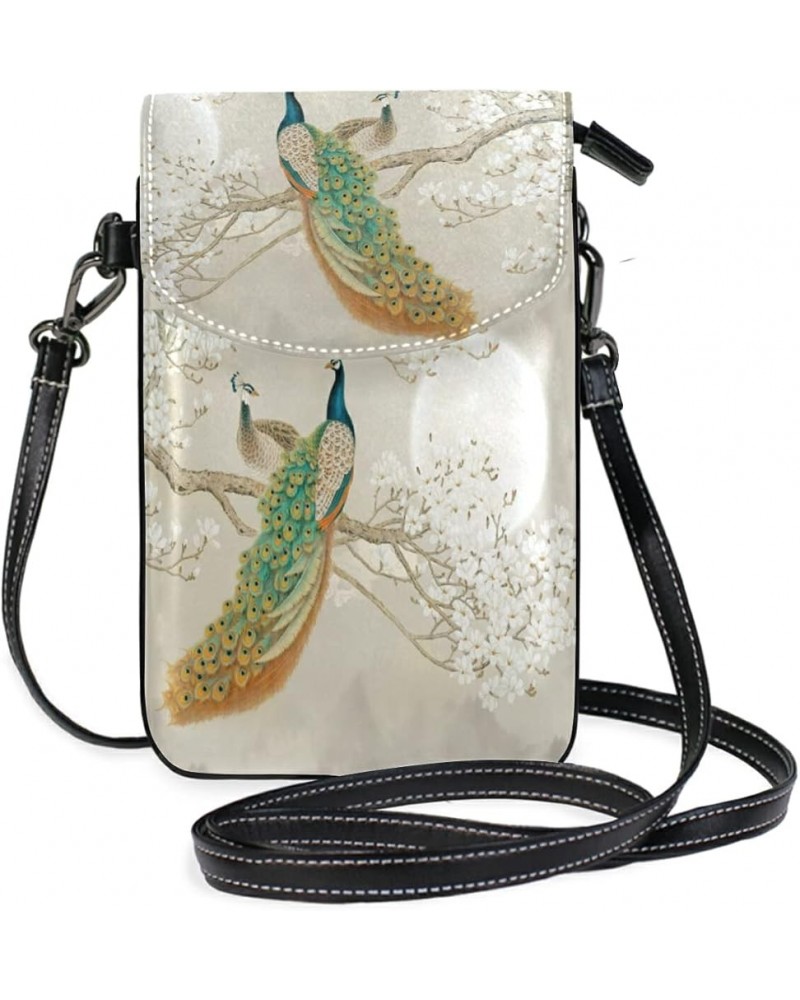 Women Leather Crossbody Bag Animal Peacock Wallet with Card Slots Shoulder Bag Peacock 03 $12.60 Crossbody Bags