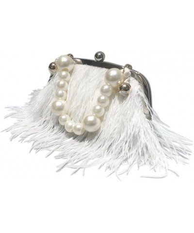 Vintage Fluffy Ostrich Feather Evening bags and Clutches for Women Pearl Chain Tote bags Bridal Purses Wedding Party White $3...