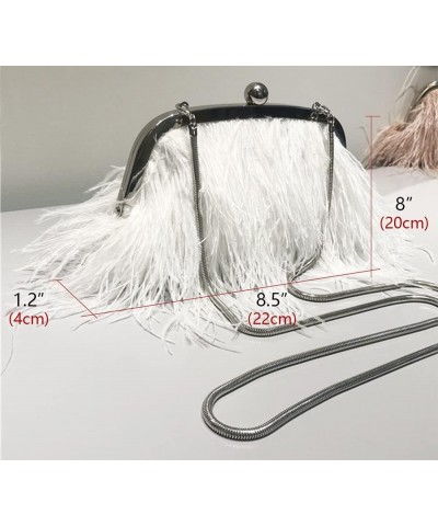 Vintage Fluffy Ostrich Feather Evening bags and Clutches for Women Pearl Chain Tote bags Bridal Purses Wedding Party White $3...