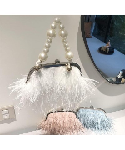 Vintage Fluffy Ostrich Feather Evening bags and Clutches for Women Pearl Chain Tote bags Bridal Purses Wedding Party White $3...