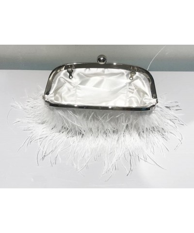 Vintage Fluffy Ostrich Feather Evening bags and Clutches for Women Pearl Chain Tote bags Bridal Purses Wedding Party White $3...