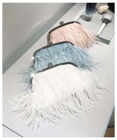 Vintage Fluffy Ostrich Feather Evening bags and Clutches for Women Pearl Chain Tote bags Bridal Purses Wedding Party White $3...