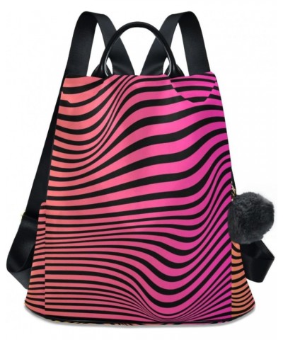 Pink Yellow Stripes Zebra Print Backpack Purse for Women Anti Theft Fashion Back Pack Shoulder Bag $17.60 Backpacks