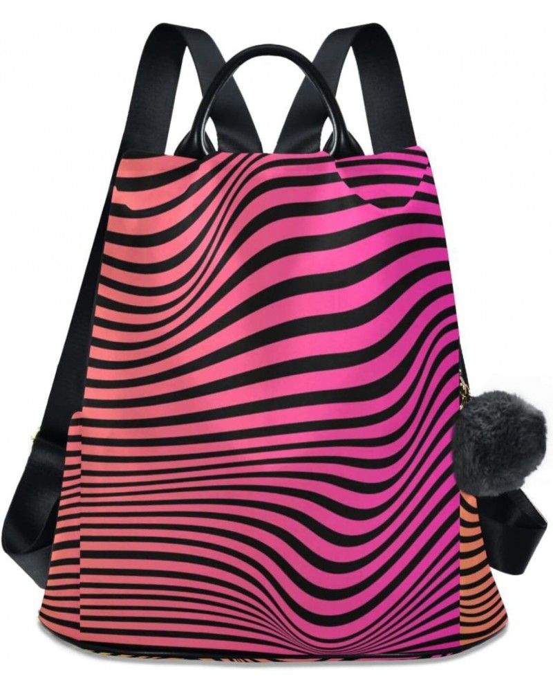 Pink Yellow Stripes Zebra Print Backpack Purse for Women Anti Theft Fashion Back Pack Shoulder Bag $17.60 Backpacks