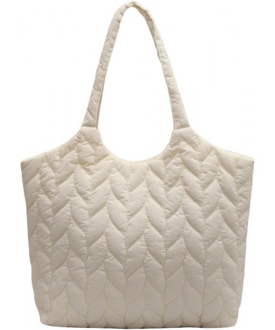 Puffer Tote Bag Large Quilted Shoulder Bag for Women Trend Puffy Work Tote Bag Beige $25.06 Totes