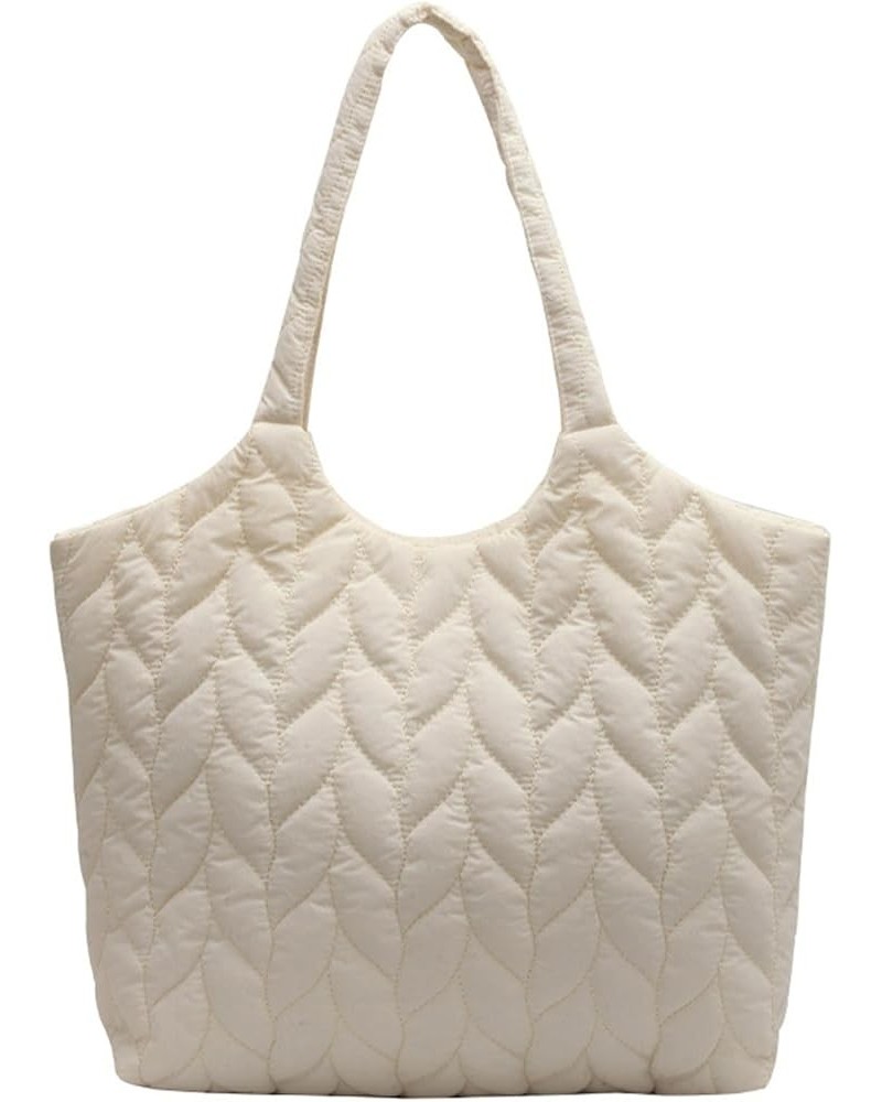 Puffer Tote Bag Large Quilted Shoulder Bag for Women Trend Puffy Work Tote Bag Beige $25.06 Totes