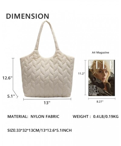 Puffer Tote Bag Large Quilted Shoulder Bag for Women Trend Puffy Work Tote Bag Beige $25.06 Totes