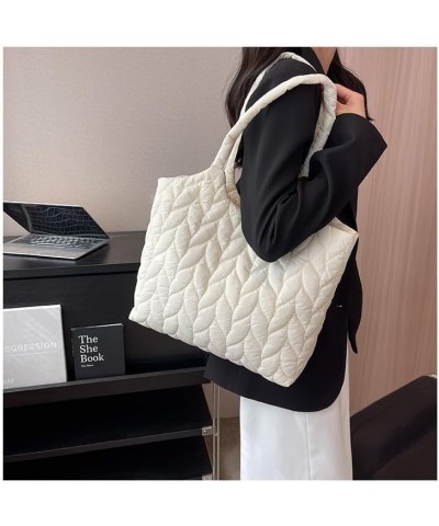 Puffer Tote Bag Large Quilted Shoulder Bag for Women Trend Puffy Work Tote Bag Beige $25.06 Totes