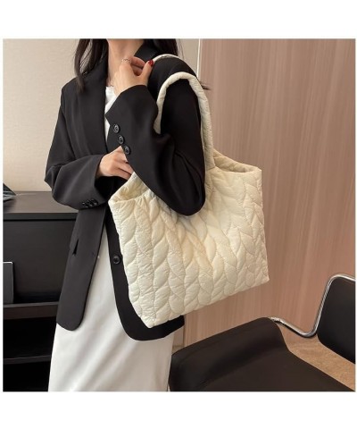 Puffer Tote Bag Large Quilted Shoulder Bag for Women Trend Puffy Work Tote Bag Beige $25.06 Totes