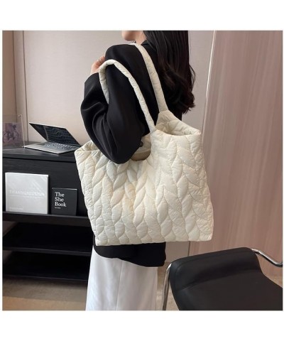 Puffer Tote Bag Large Quilted Shoulder Bag for Women Trend Puffy Work Tote Bag Beige $25.06 Totes