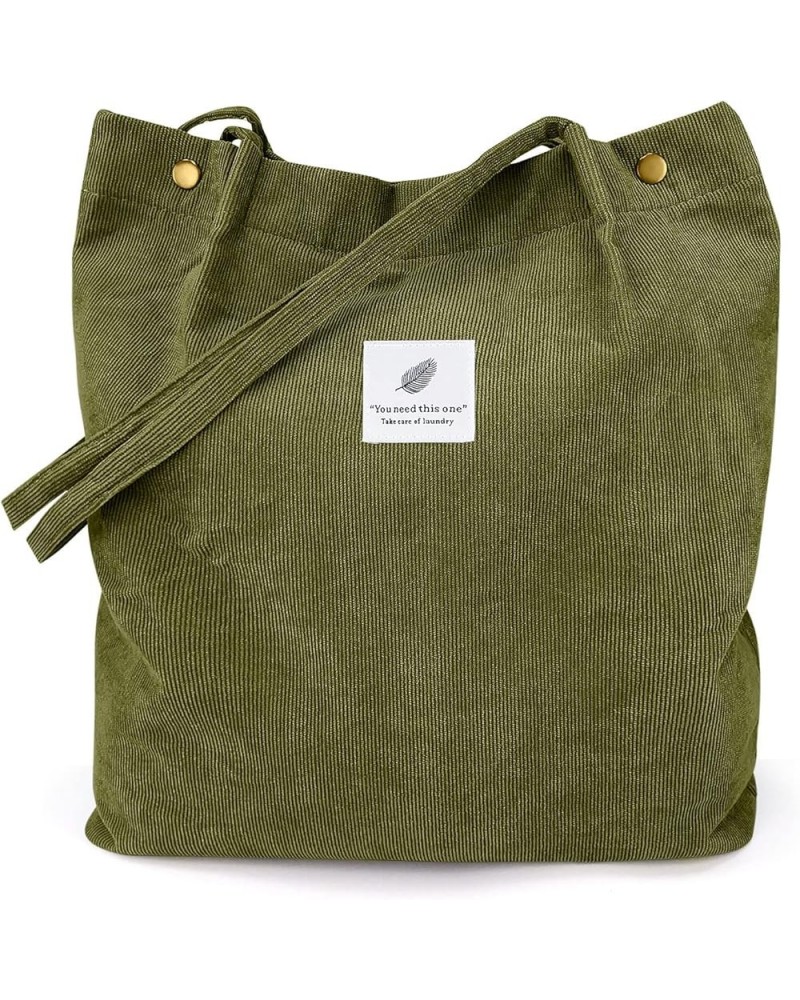 Corduroy Tote Bags for Women Girls, Large Capacity Corduroy Bag Reusable Grocery Shoulder Bag with Inner Pockets Olive $8.26 ...